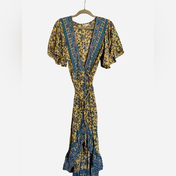 Dahlia Print Bohemian Floral Wrap Dress by Aura - small - Picture 3 of 10